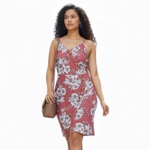 NEW• Sugared+Bronzed Mauve Floral Button Accent Dress•XL-2X